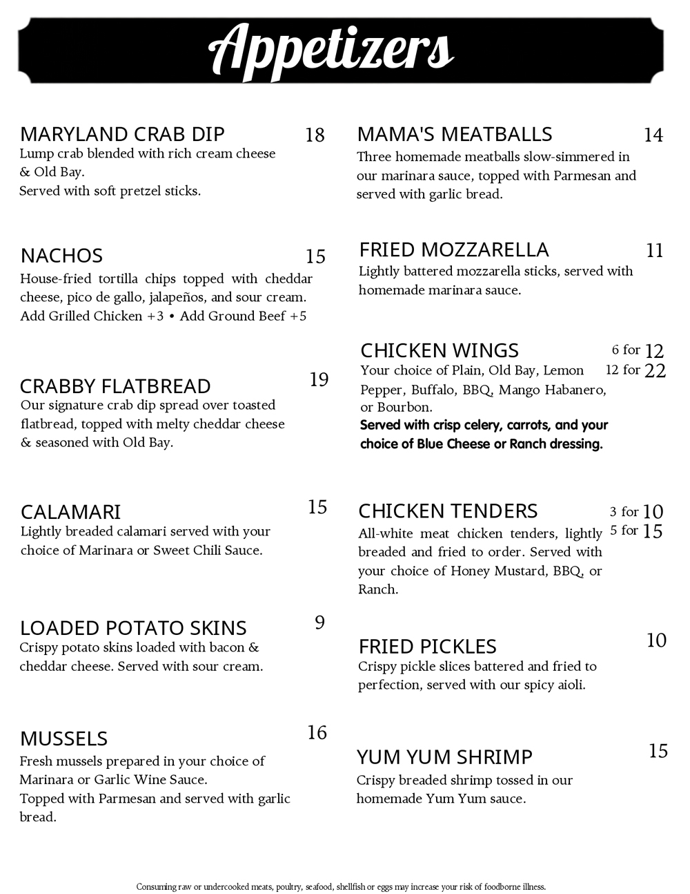 Restaurant Menu Page 2